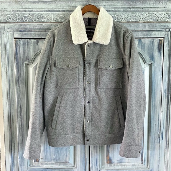 Michael Kors Other - MICHAEL KORS Gray Wool Blend Trucker Jacket with Sherpa Collar